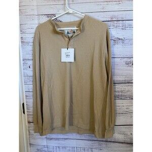 Free Planet Mens Waffle Knit Thermal Henley Shirt Cream Long Sleeve Size Small